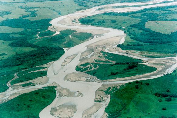Un canal trenzado: Río Guatiquia, Departamento de Meta, Colombia.