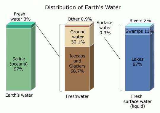 The distribution of Earth's water
