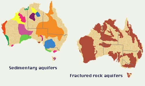 Sedimentary and fractured rock aquifers in the Australian continent